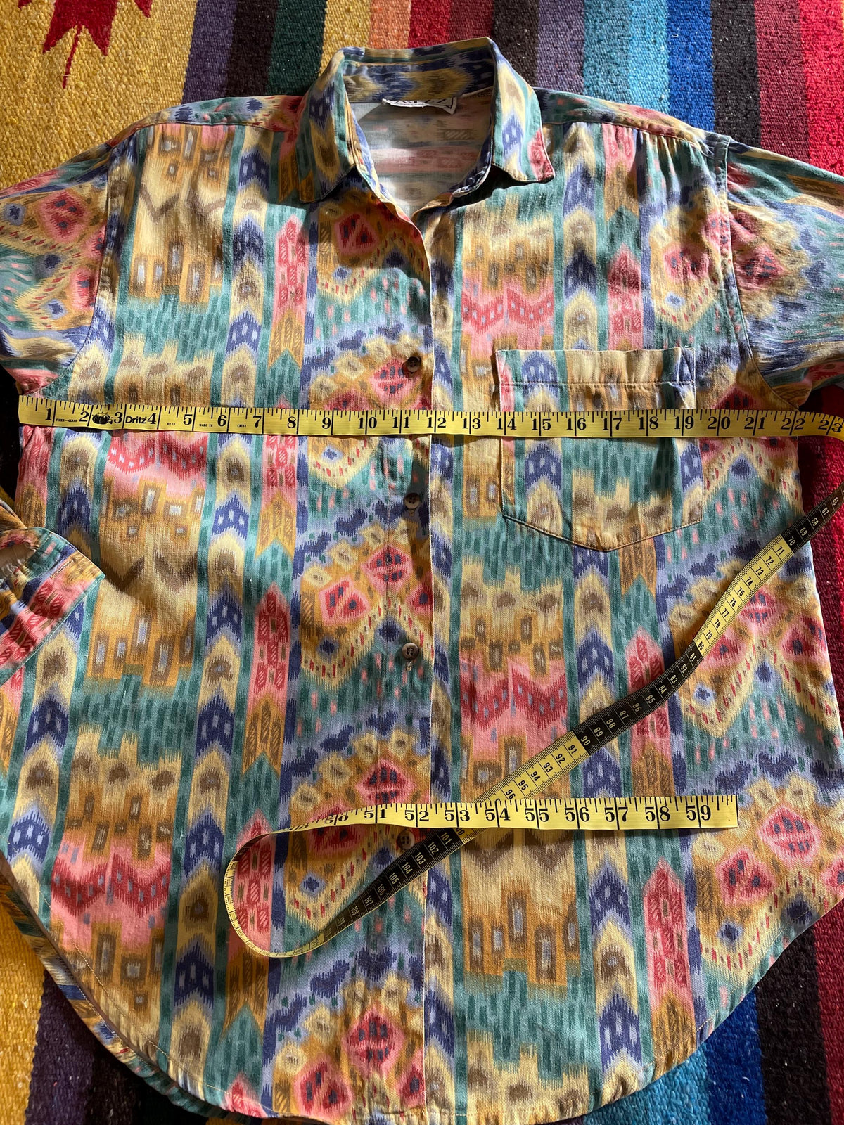 Vintage 80s Southwestern Cotton Blouse: Abstract Chevron Print, Size 8-10