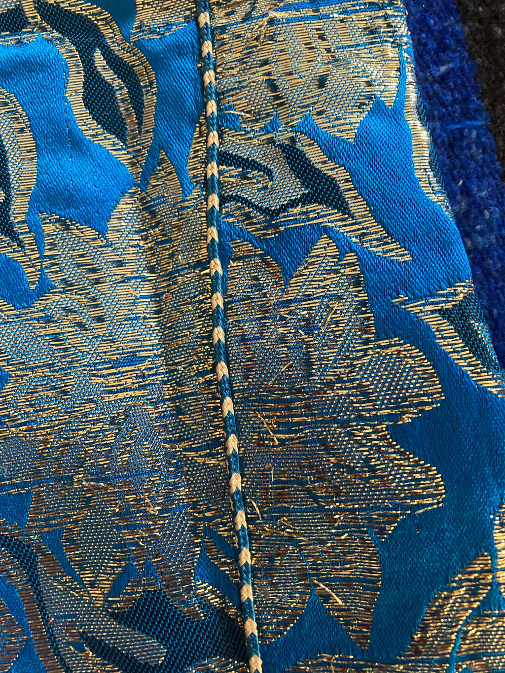 70s Metallic Brocade Kaftan Duster: Blue & Gold Moroccan Dress