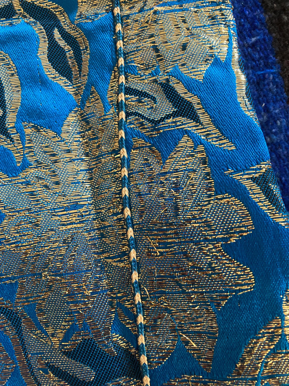 70s Metallic Brocade Kaftan Duster: Blue & Gold Moroccan Dress