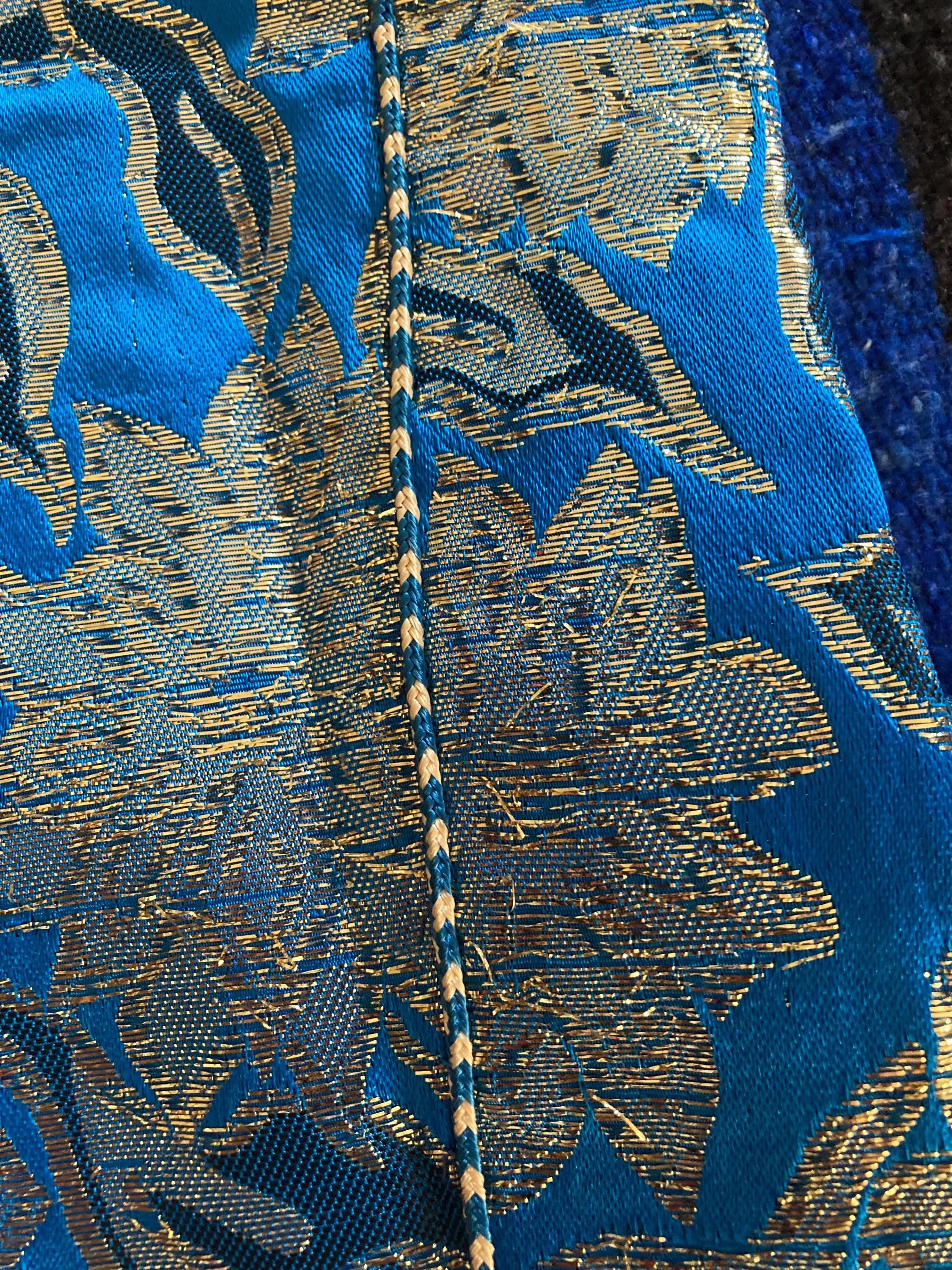 70s Metallic Brocade Kaftan Duster: Blue & Gold Moroccan Dress