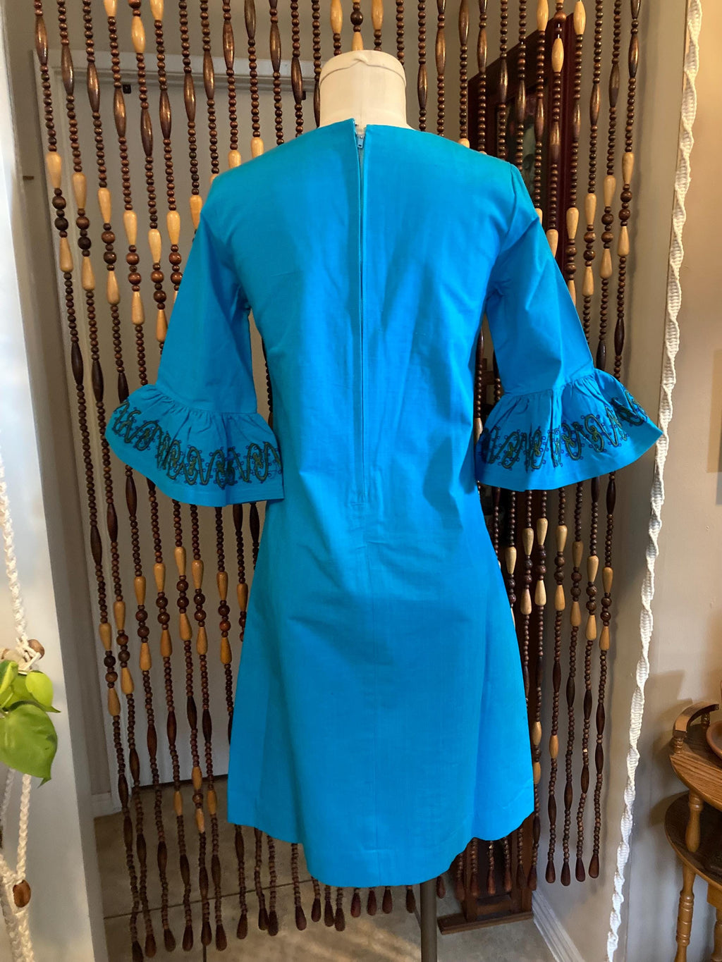 1960s Embroidered Cotton Mini Dress: Bell Sleeves, Size 4