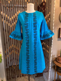 1960s Embroidered Cotton Mini Dress: Bell Sleeves, Size 4