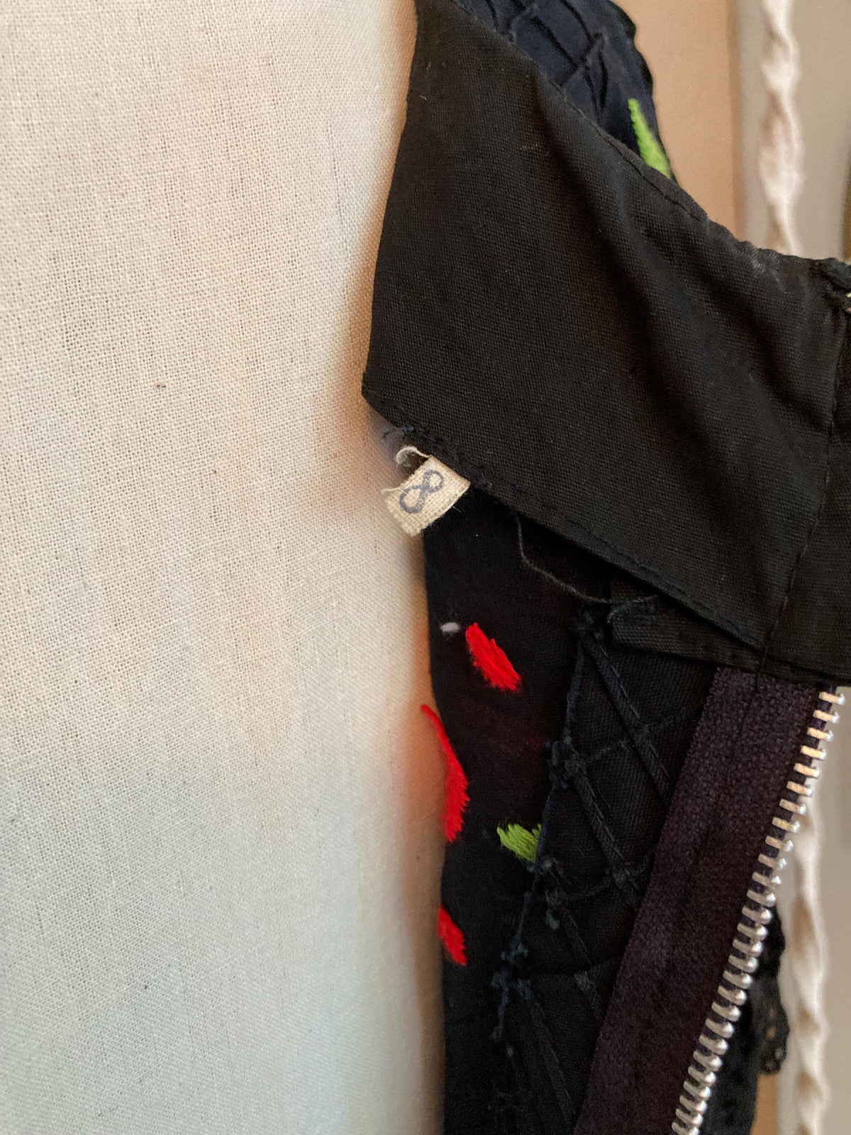 Vintage 70's Black Mexican Dress: Embroidered Pintuck Cotton, Size 4