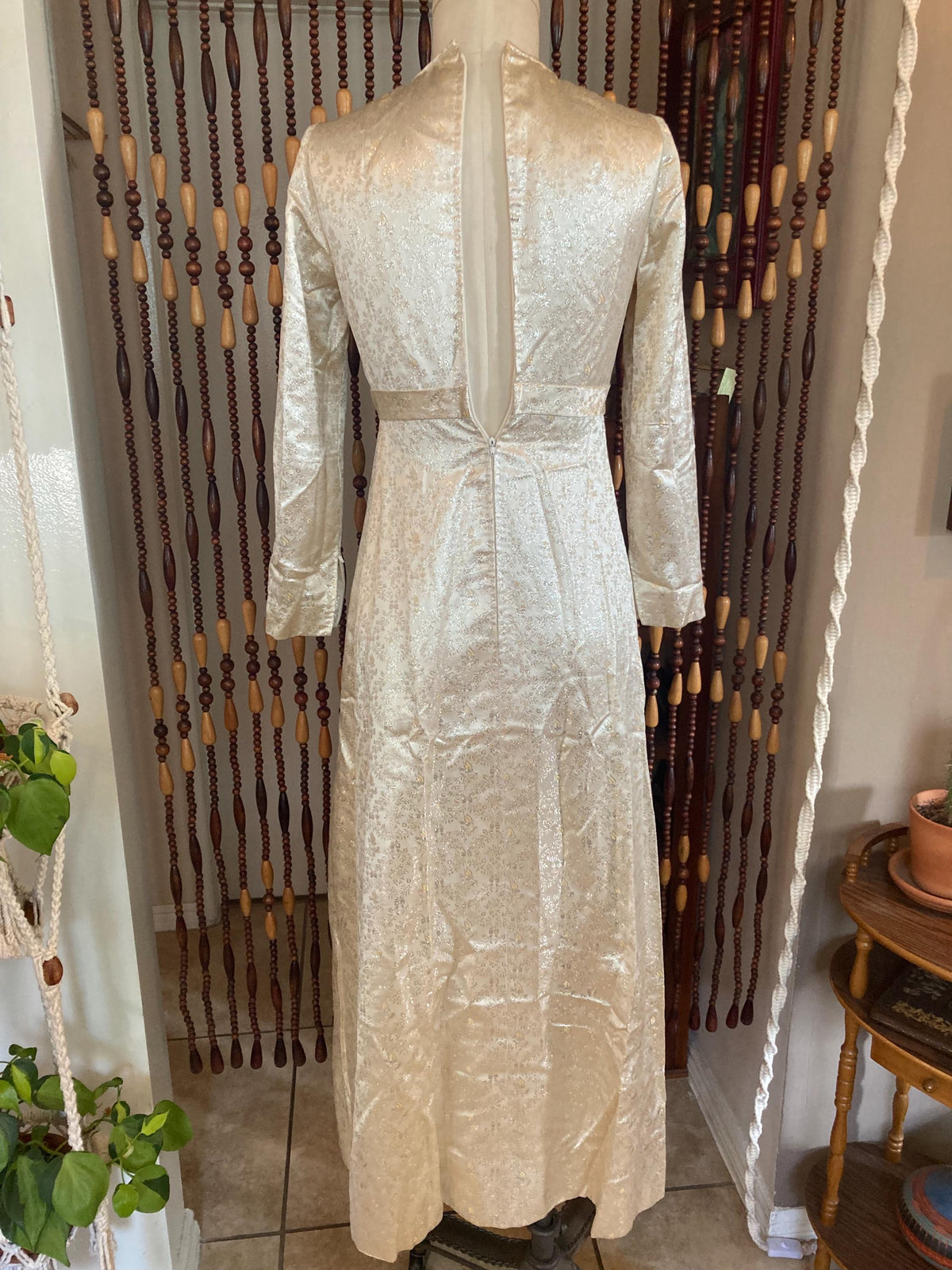1960s Metallic Gold Party Dress: Vintage Cream Satin, Size 2/4