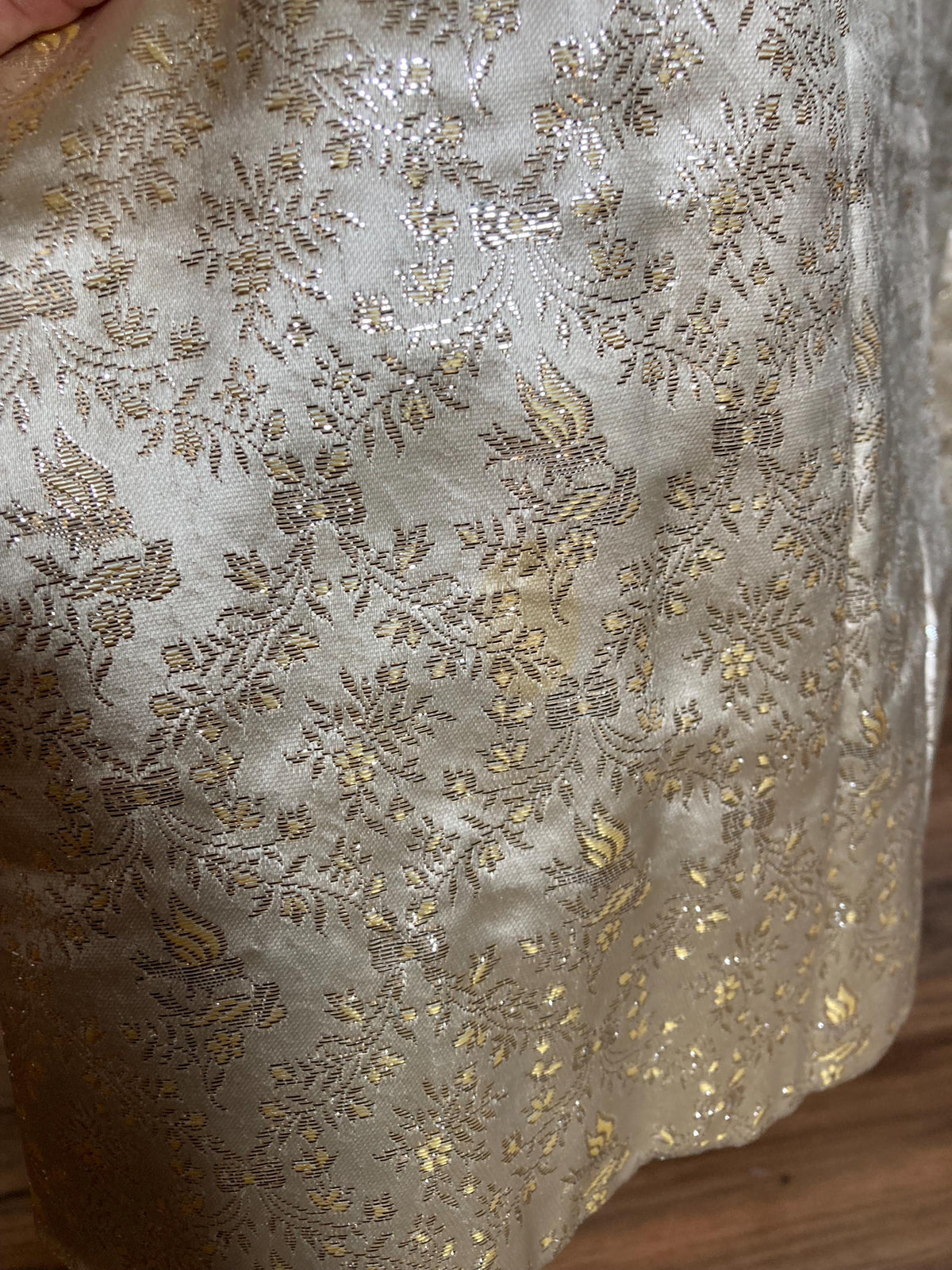 1960s Metallic Gold Party Dress: Vintage Cream Satin, Size 2/4