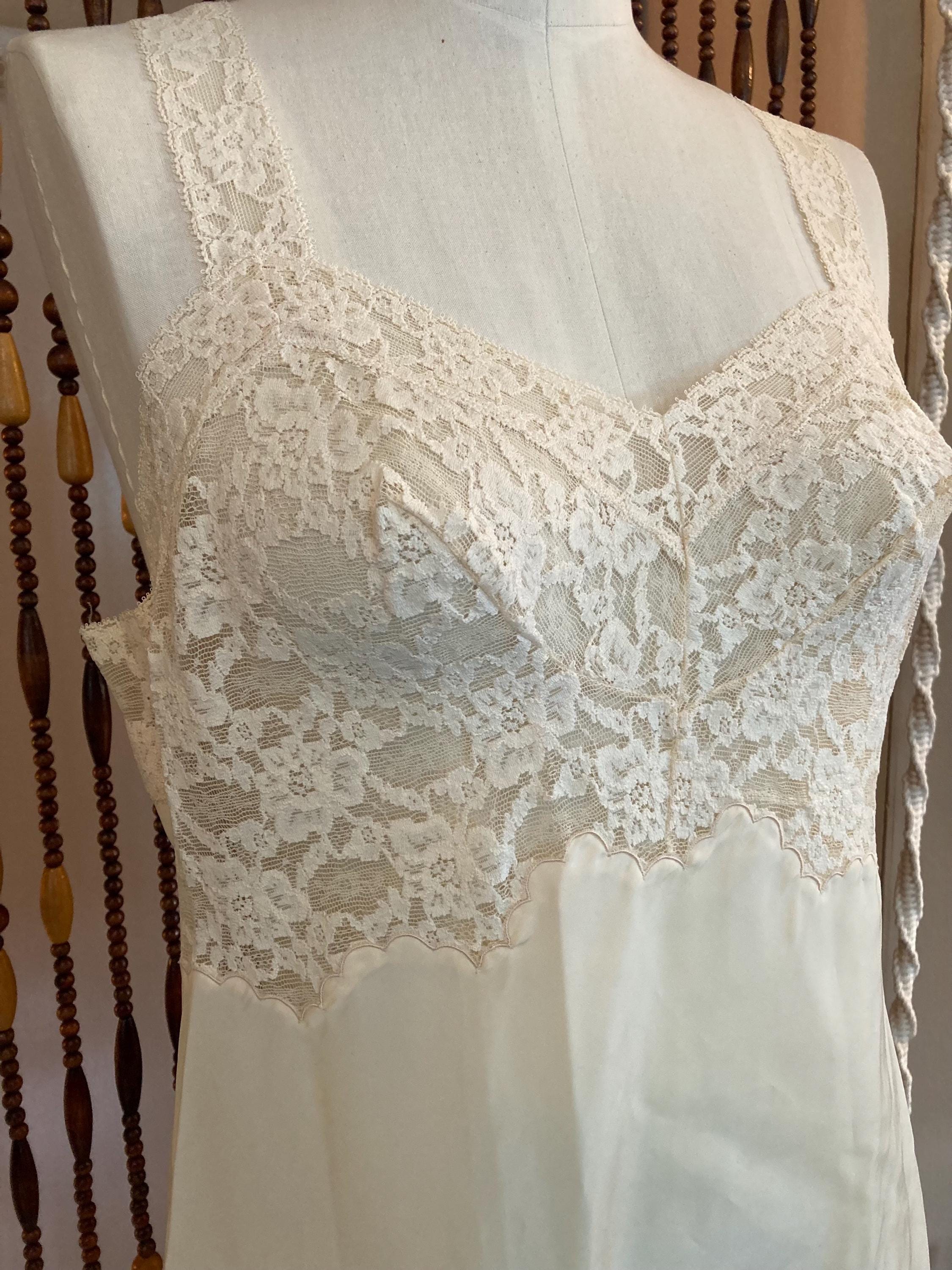 1950s Lace Bodice Slip Dress - Romantic Pinup Lingerie, Size 10