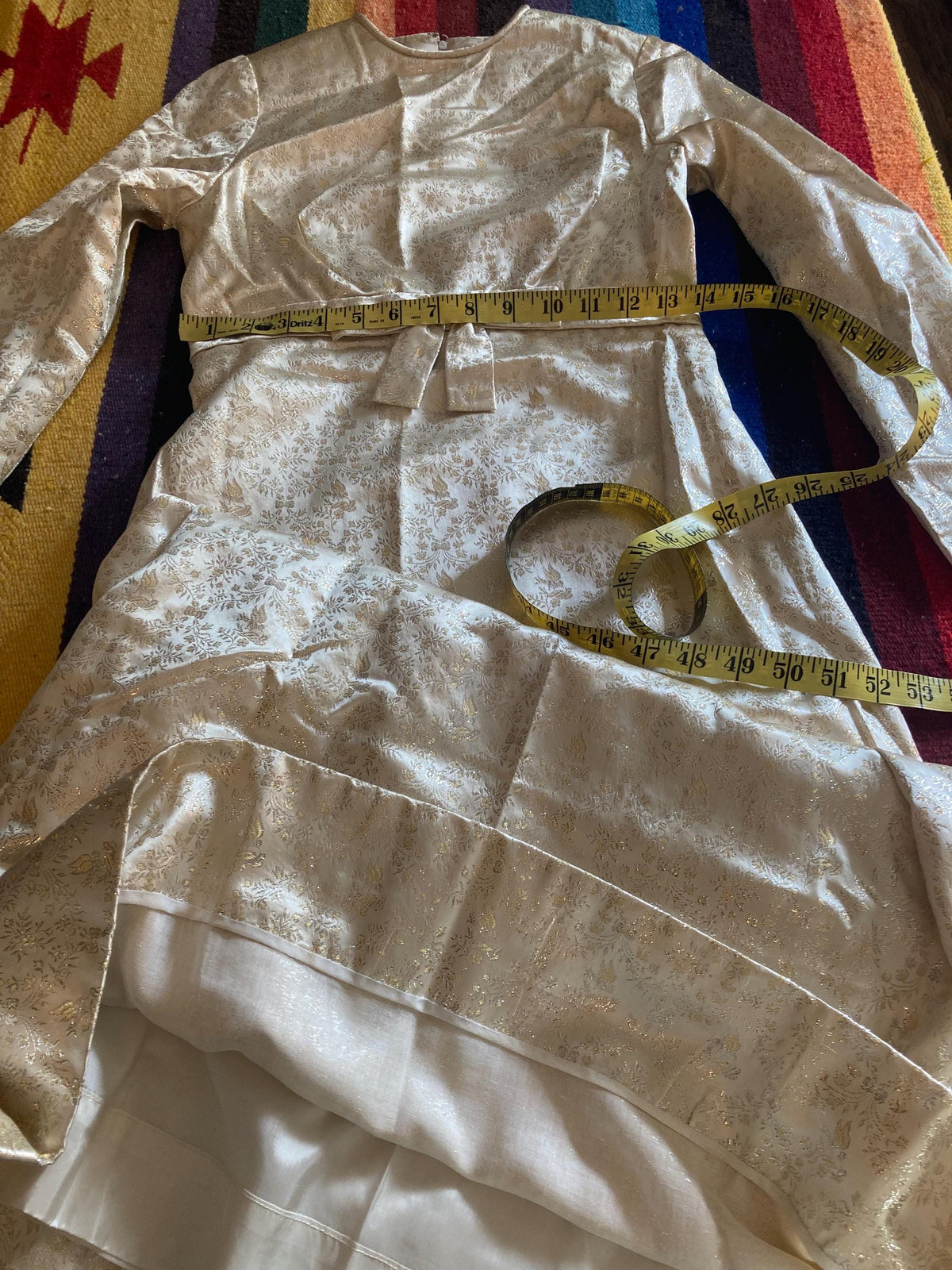 1960s Metallic Gold Party Dress: Vintage Cream Satin, Size 2/4