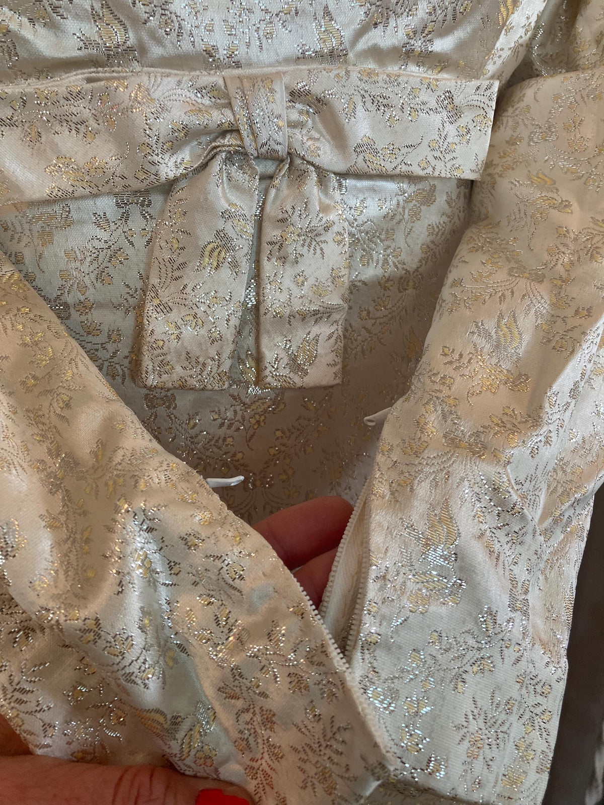 1960s Metallic Gold Party Dress: Vintage Cream Satin, Size 2/4