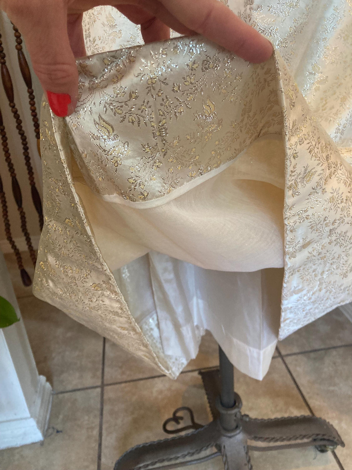 1960s Metallic Gold Party Dress: Vintage Cream Satin, Size 2/4