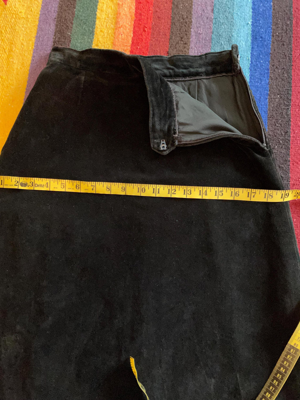 1970s Black Velvet Midi Skirt: Groovy Velveteen Plush Skirt, Size 6/8