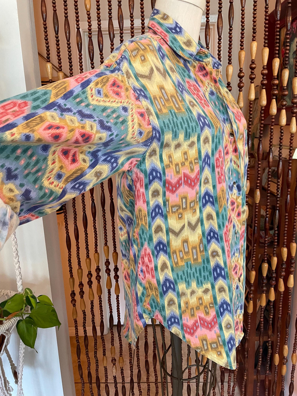 Vintage 80s Southwestern Cotton Blouse: Abstract Chevron Print, Size 8-10