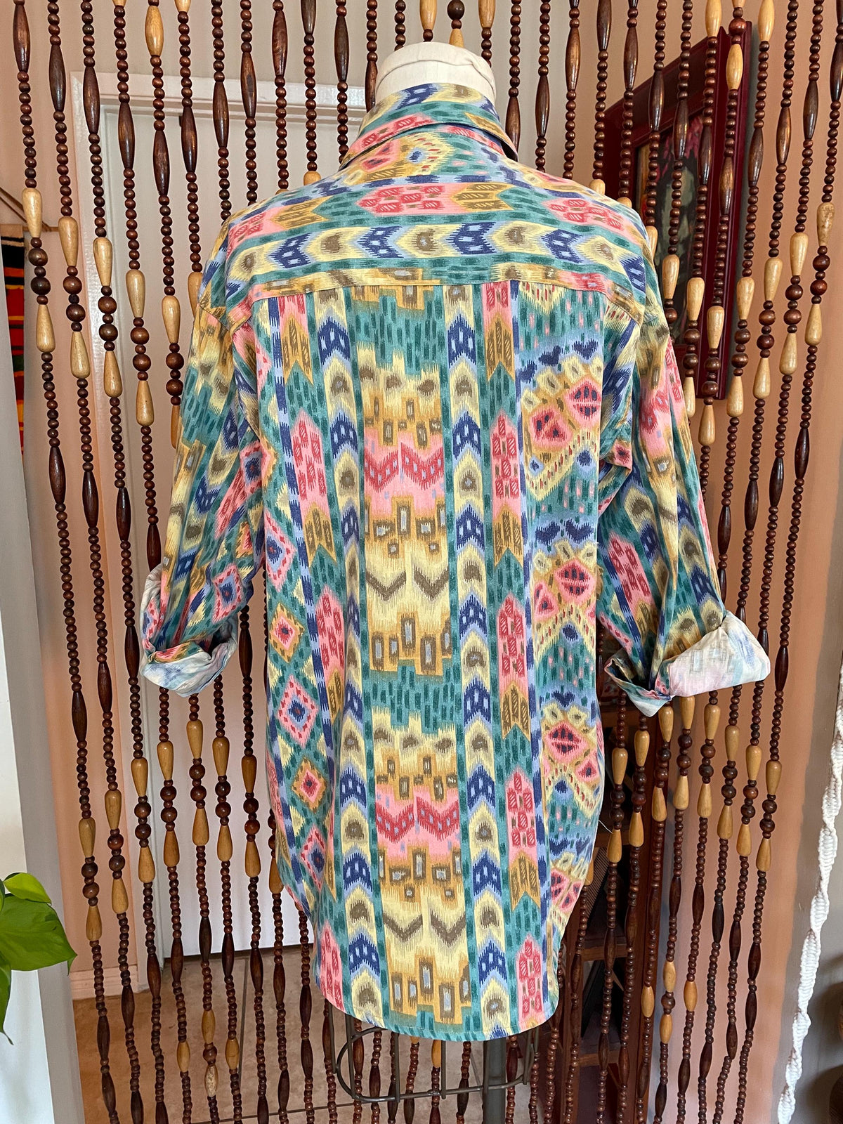 Vintage 80s Southwestern Cotton Blouse: Abstract Chevron Print, Size 8-10