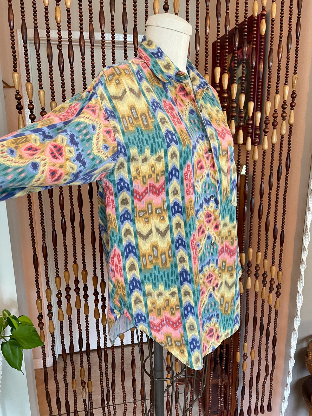 Vintage 80s Southwestern Cotton Blouse: Abstract Chevron Print, Size 8-10
