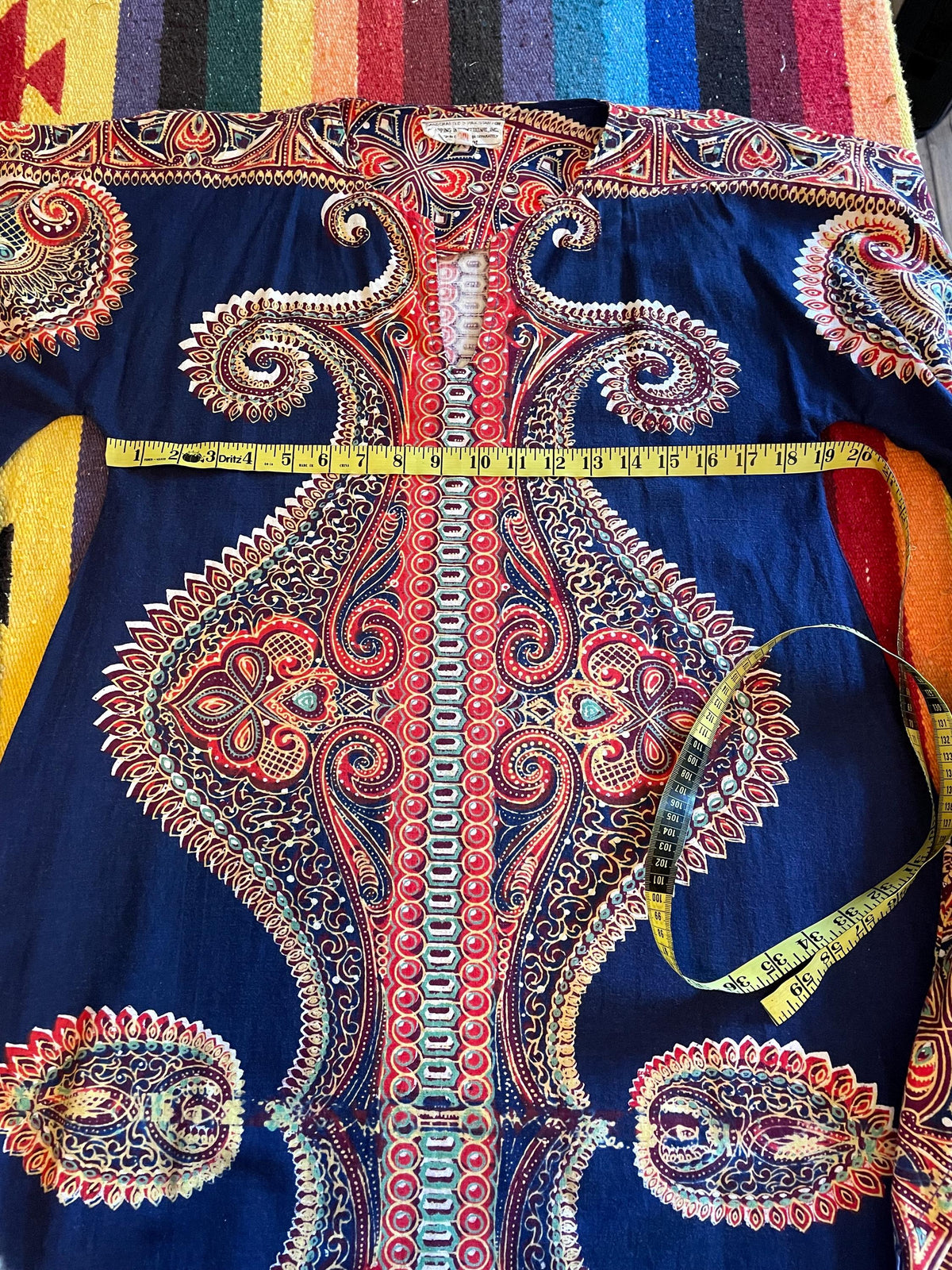 1970s Vintage Cotton Dashiki Maxi Dress: Boho Kaftan, Size 4-8