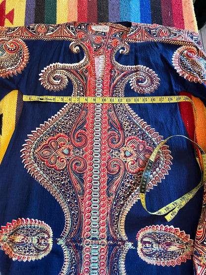 1970s Vintage Cotton Dashiki Maxi Dress: Boho Kaftan, Size 4-8