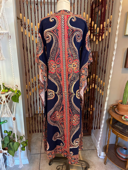 1970s Vintage Cotton Dashiki Maxi Dress: Boho Kaftan, Size 4-8