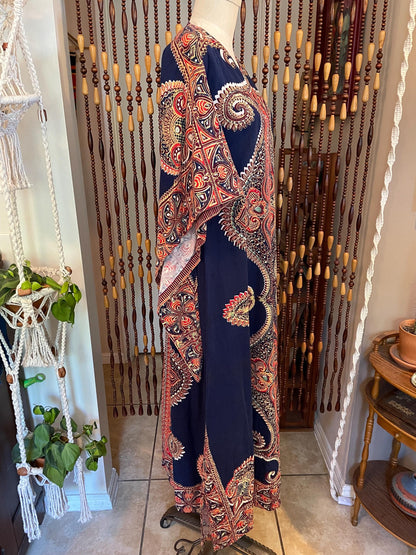 1970s Vintage Cotton Dashiki Maxi Dress: Boho Kaftan, Size 4-8