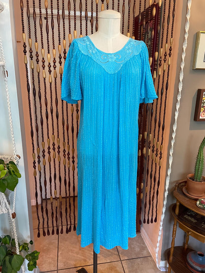 Vintage 70s Gauze Dress: Grecian Boho Flutter Sleeve Cotton Nightgown (Size 6-10)
