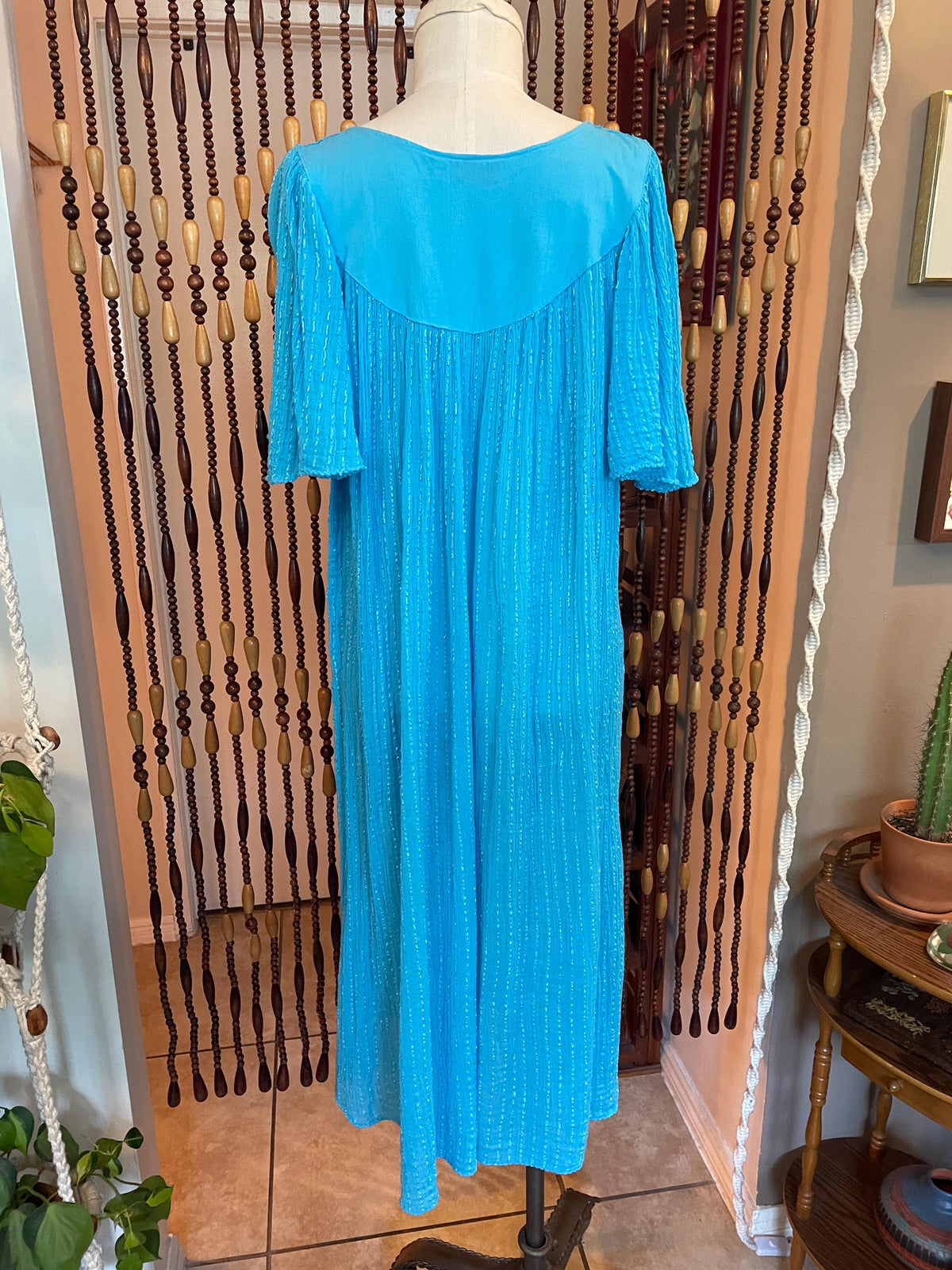 Vintage 70s Gauze Dress: Grecian Boho Flutter Sleeve Cotton Nightgown (Size 6-10)