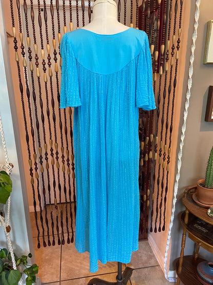 Vintage 70s Gauze Dress: Grecian Boho Flutter Sleeve Cotton Nightgown (Size 6-10)