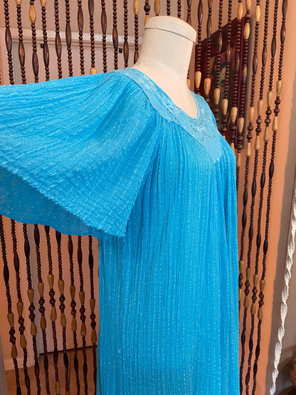 Vintage 70s Gauze Dress: Grecian Boho Flutter Sleeve Cotton Nightgown (Size 6-10)