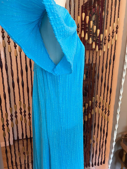 Vintage 70s Gauze Dress: Grecian Boho Flutter Sleeve Cotton Nightgown (Size 6-10)