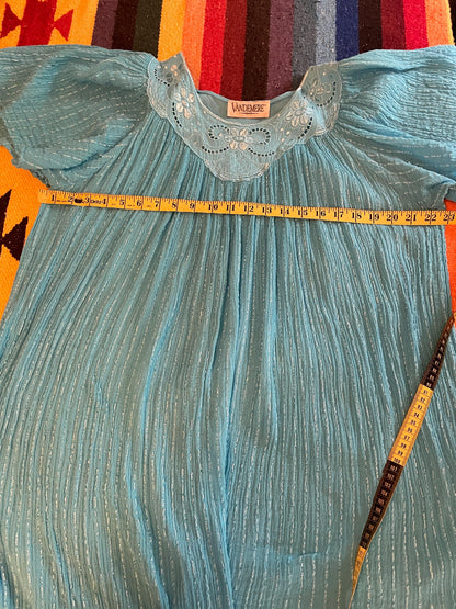 Vintage 70s Gauze Dress: Grecian Boho Flutter Sleeve Cotton Nightgown (Size 6-10)
