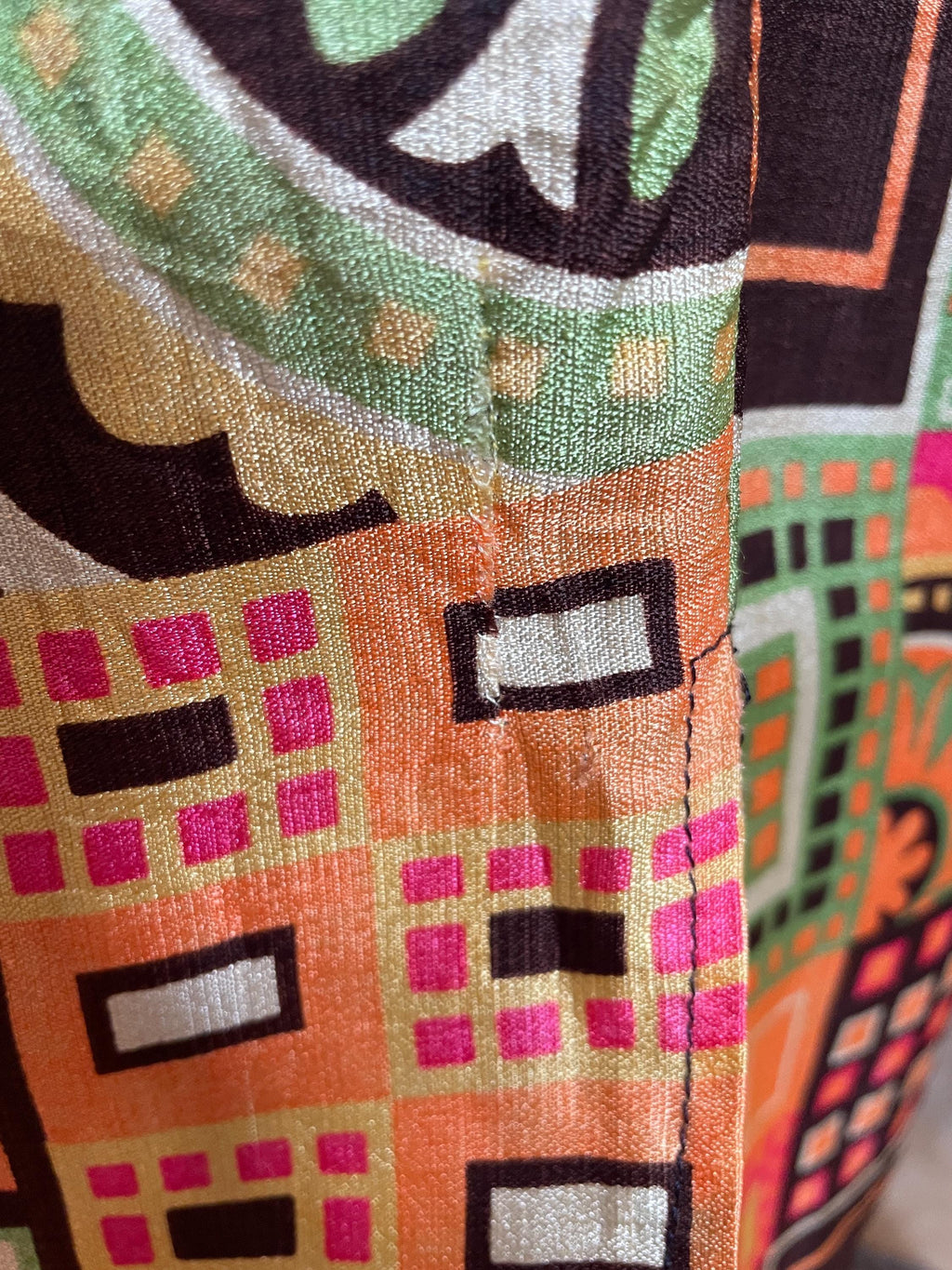 1970s Psychedelic Print Maxi Skirt: Vintage Groovy Barkcloth