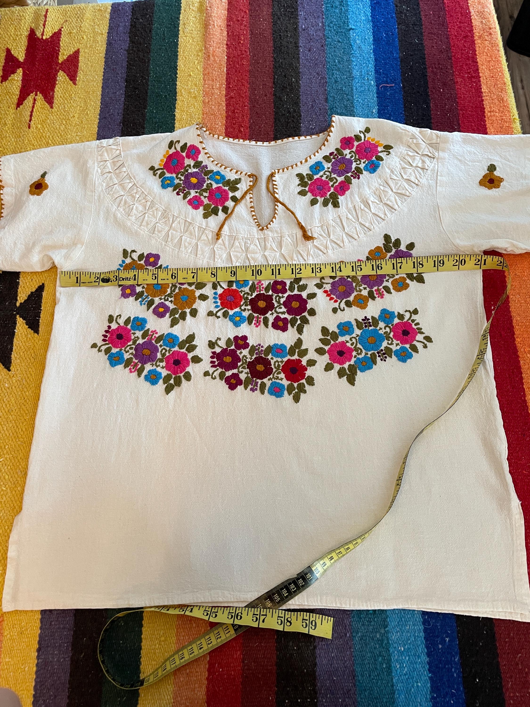 70s Embroidered Cotton Peasant Blouse: Boho Hippie Tunic, Size 8-10