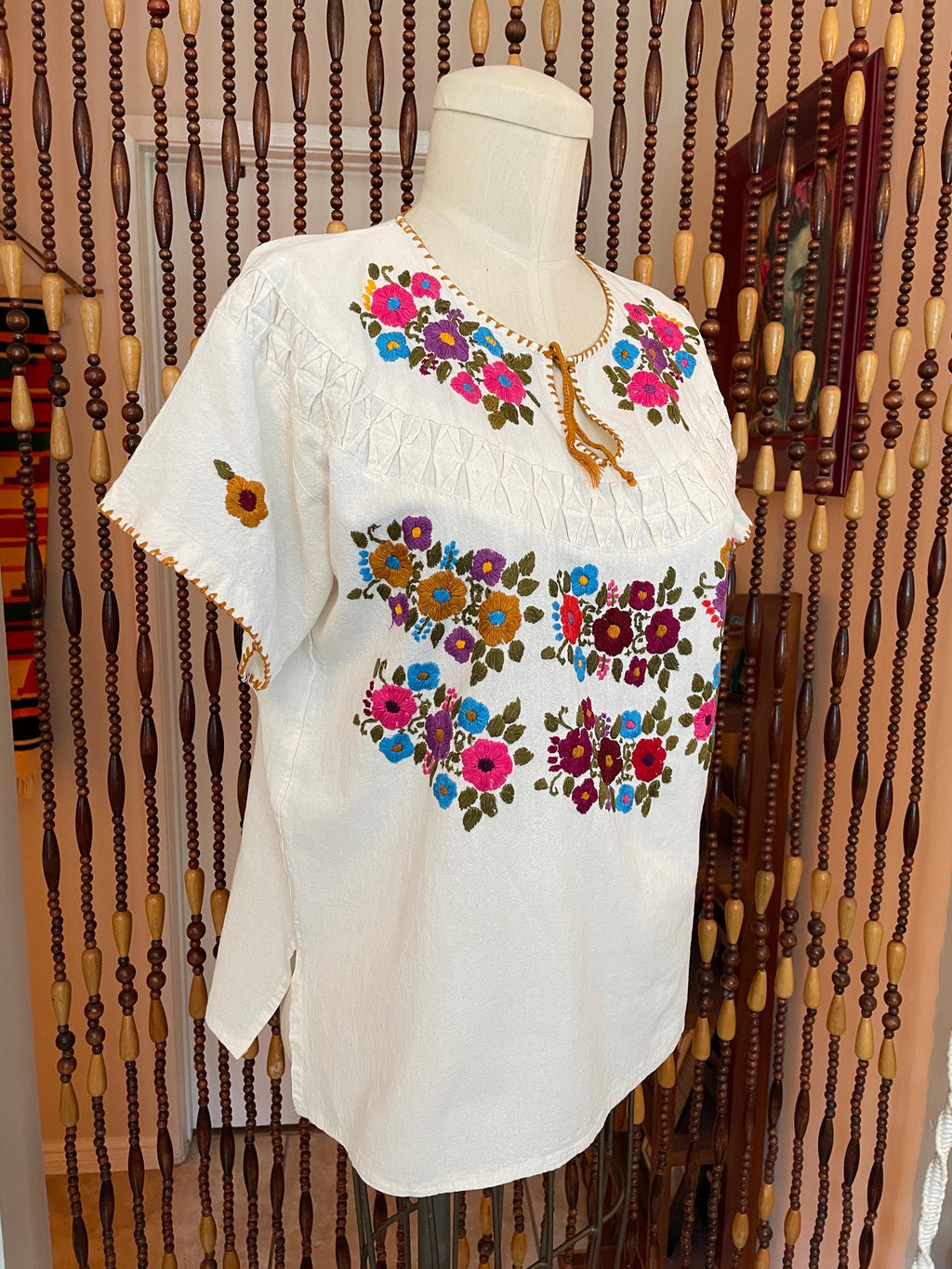 70s Embroidered Cotton Peasant Blouse: Boho Hippie Tunic, Size 8-10