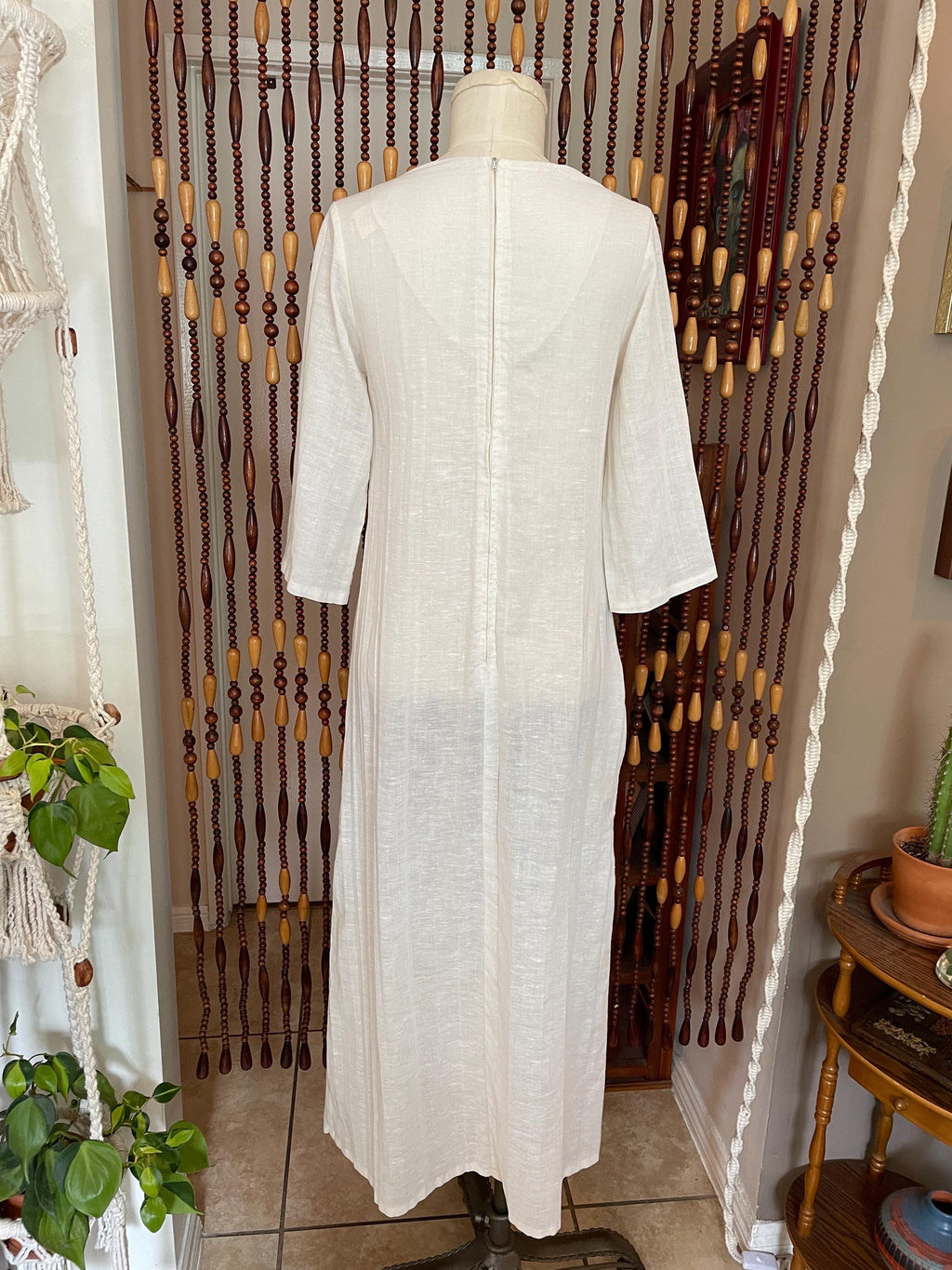 70s Embroidered Cotton Kaftan Maxi Dress: Boho Hippie Bell Sleeve Caftan