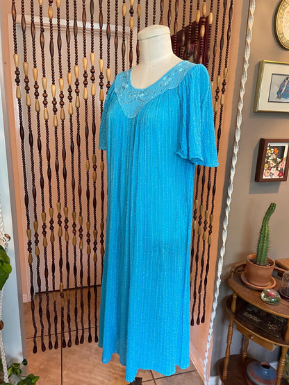 Vintage 70s Gauze Dress: Grecian Boho Flutter Sleeve Cotton Nightgown (Size 6-10)