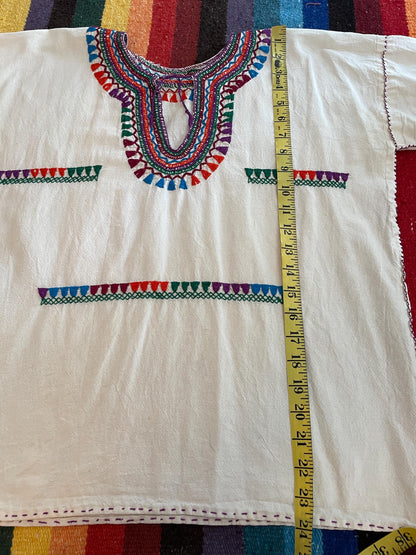 70s Embroidered Cotton Tunic Top: Vintage Boho Hippie Blouse, Size 4/6