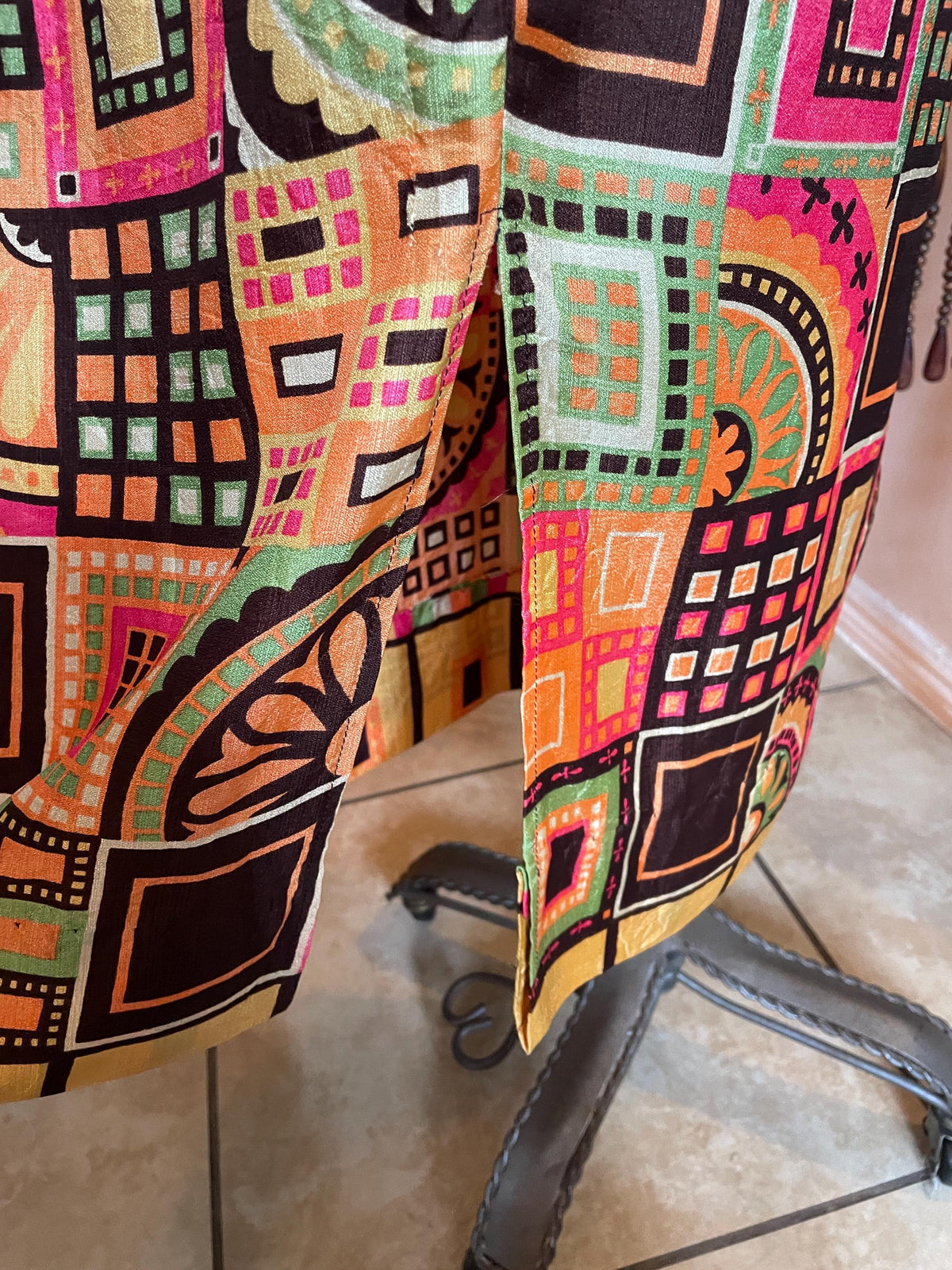 1970s Psychedelic Print Maxi Skirt: Vintage Groovy Barkcloth