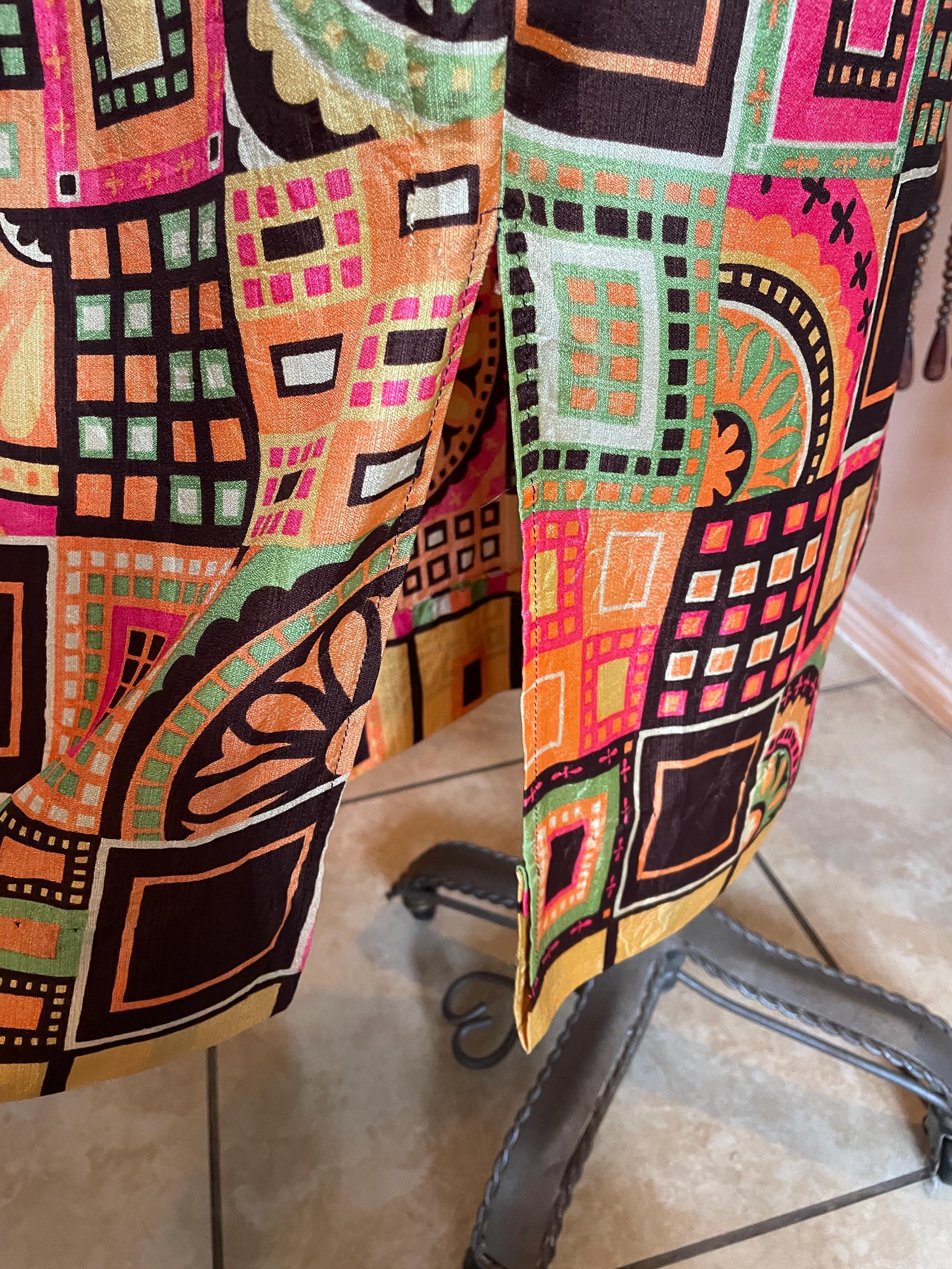 1970s Psychedelic Print Maxi Skirt: Vintage Groovy Barkcloth