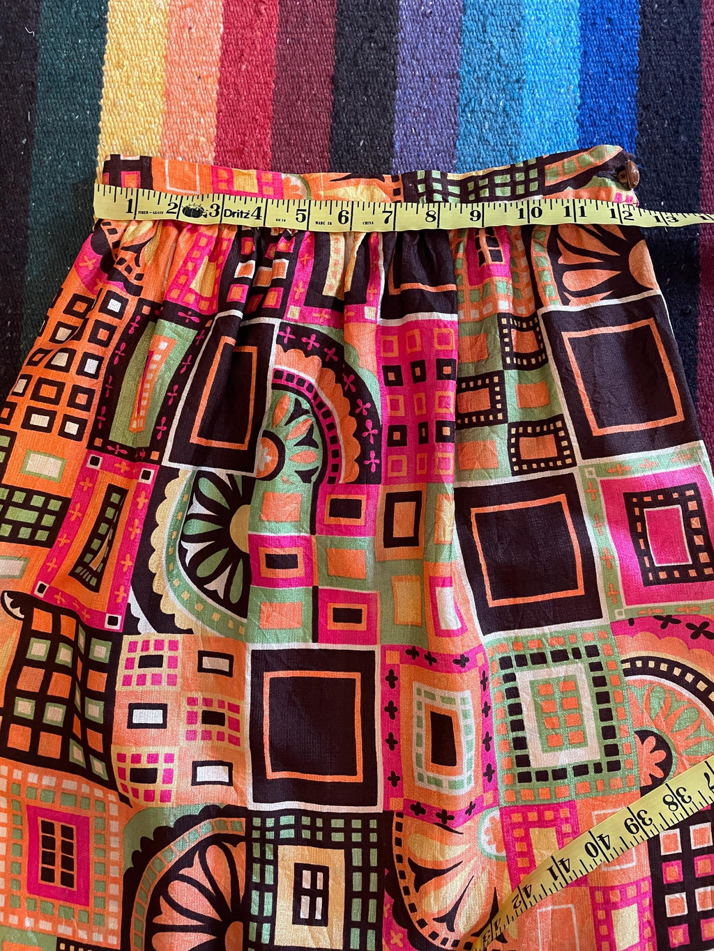 1970s Psychedelic Print Maxi Skirt: Vintage Groovy Barkcloth