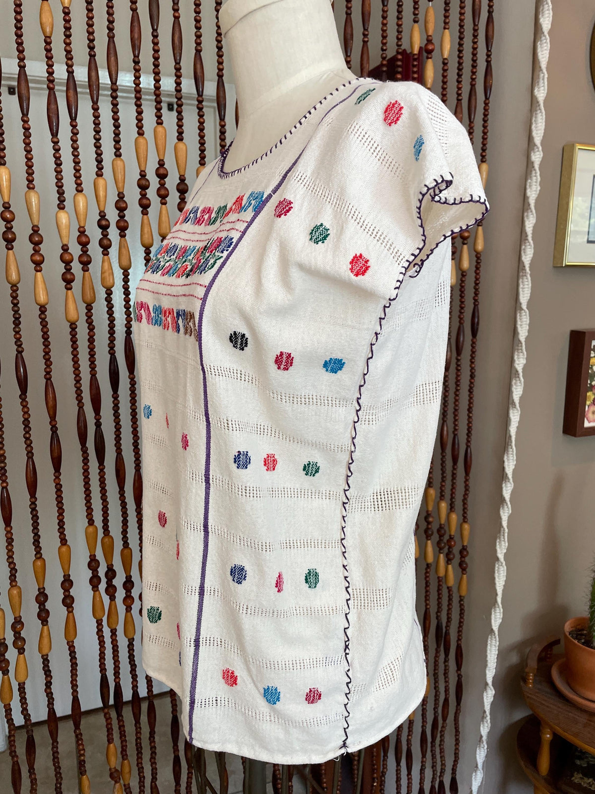 70s Mexican Embroidered Cotton Blouse: Vintage Boho Tunic Top Size 2/4