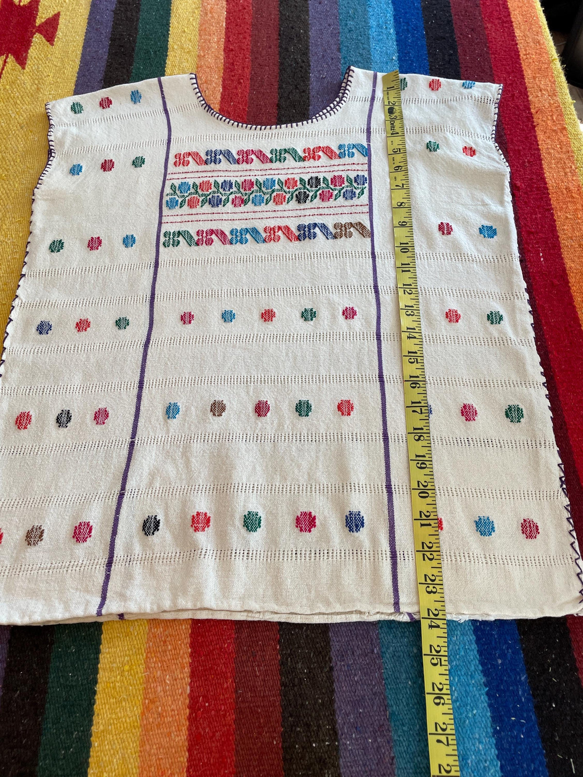 70s Mexican Embroidered Cotton Blouse: Vintage Boho Tunic Top Size 2/4