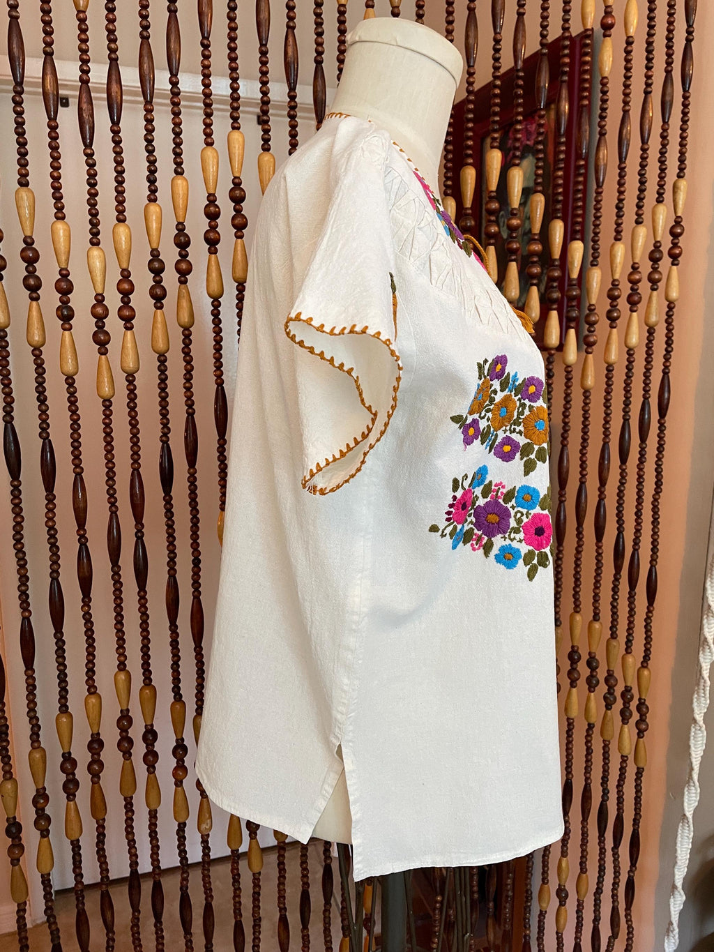 70s Embroidered Cotton Peasant Blouse: Boho Hippie Tunic, Size 8-10