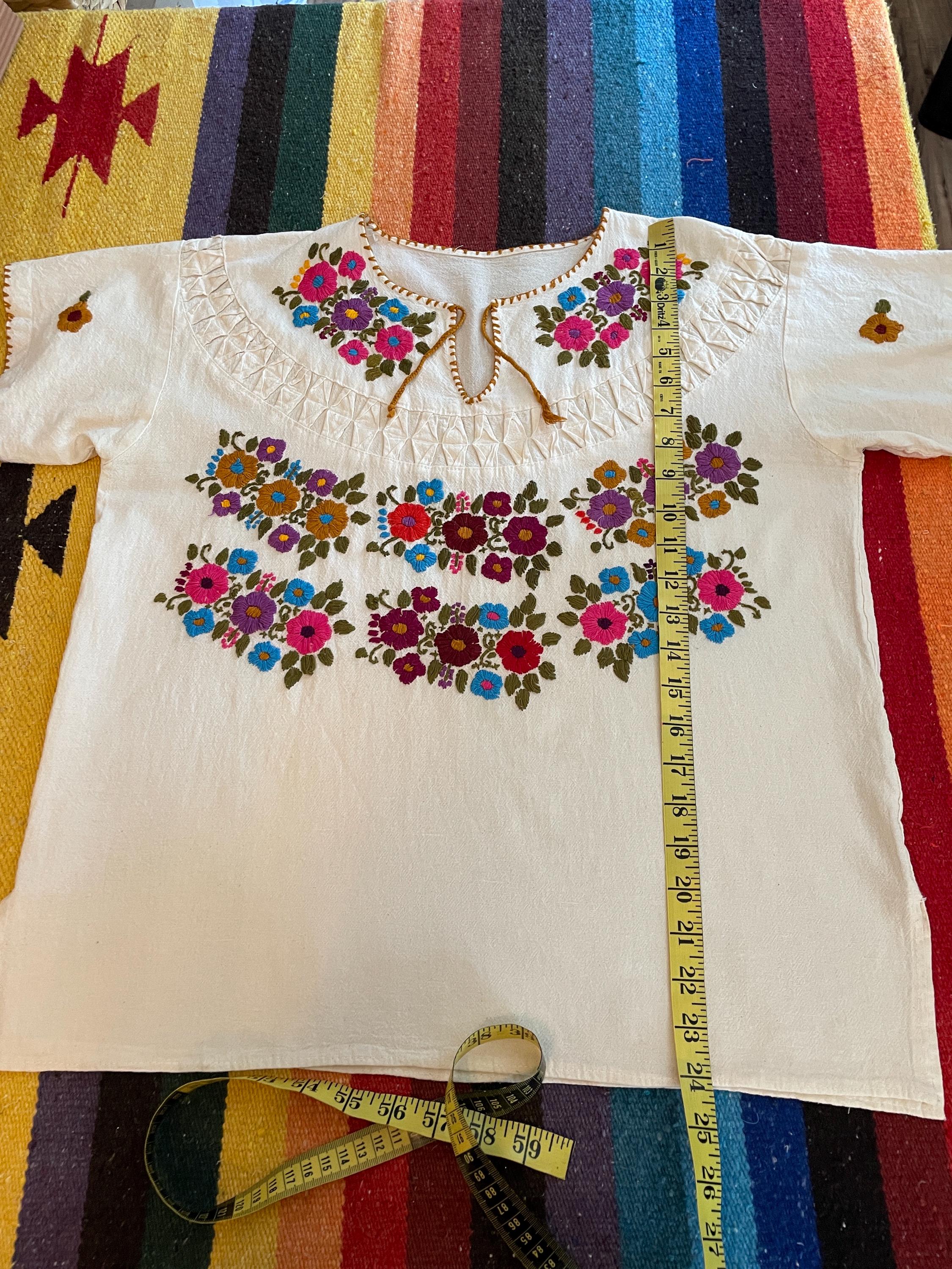 70s Embroidered Cotton Peasant Blouse: Boho Hippie Tunic, Size 8-10