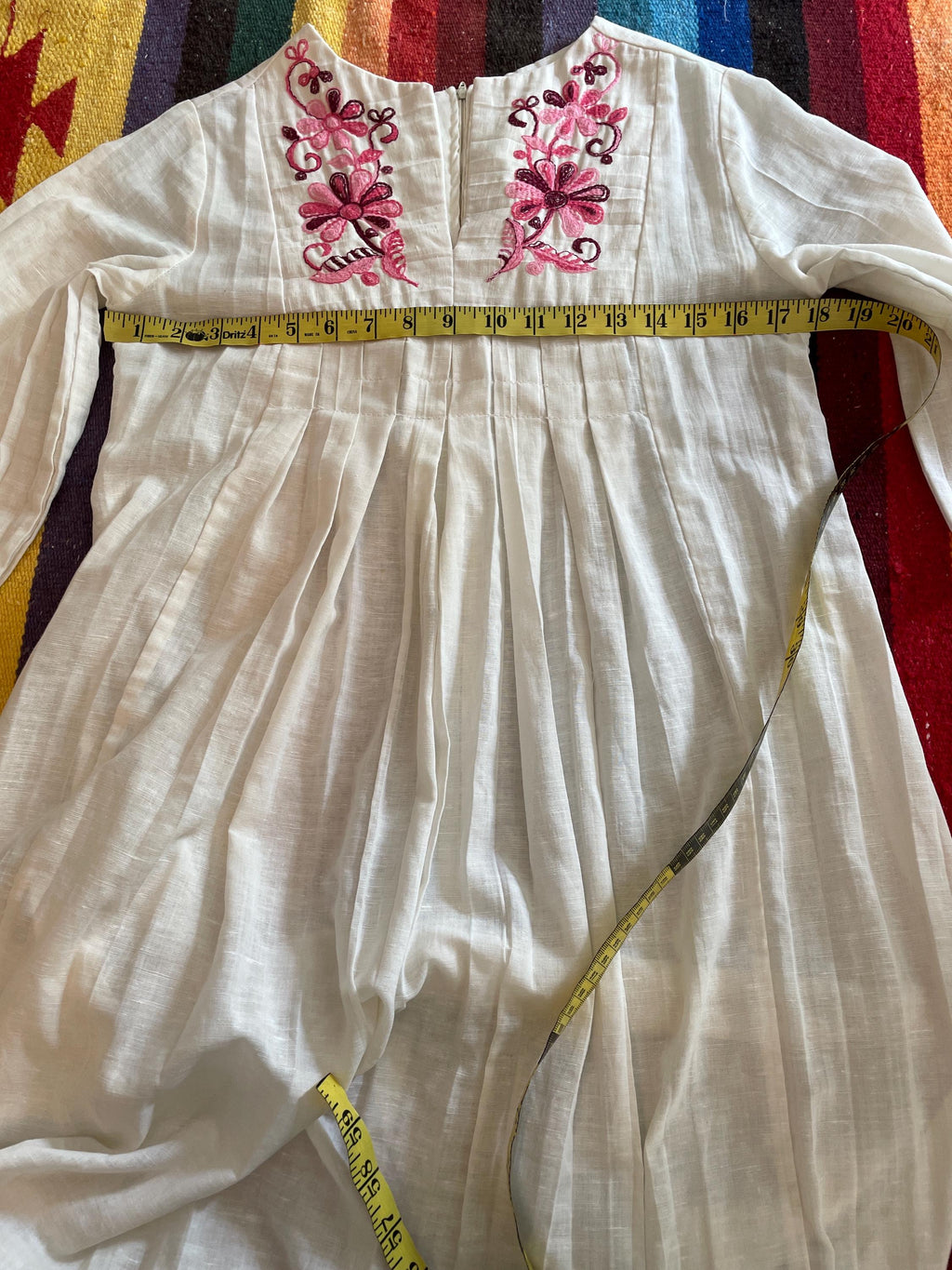70s Embroidered Cotton Kaftan Maxi Dress: Boho Hippie Bell Sleeve Caftan