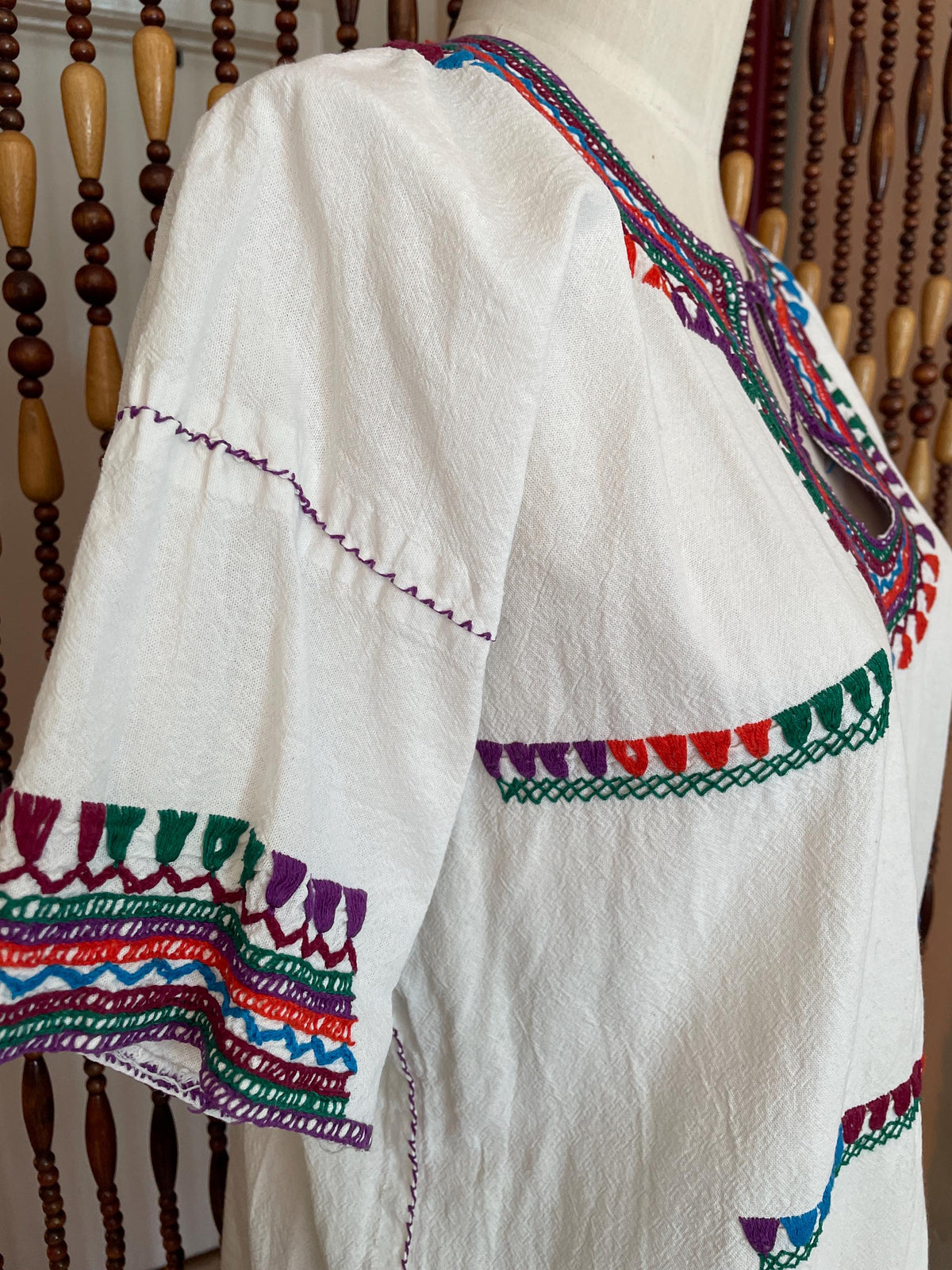 70s Embroidered Cotton Tunic Top: Vintage Boho Hippie Blouse, Size 4/6