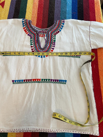 70s Embroidered Cotton Tunic Top: Vintage Boho Hippie Blouse, Size 4/6