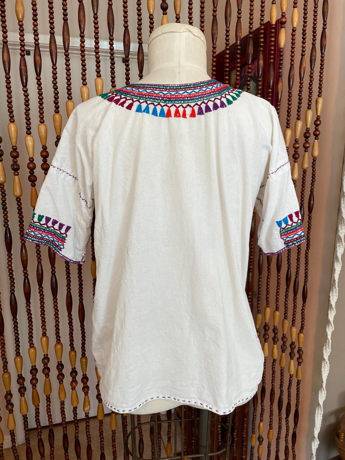 70s Embroidered Cotton Tunic Top: Vintage Boho Hippie Blouse, Size 4/6