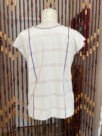 70s Mexican Embroidered Cotton Blouse: Vintage Boho Tunic Top Size 2/4